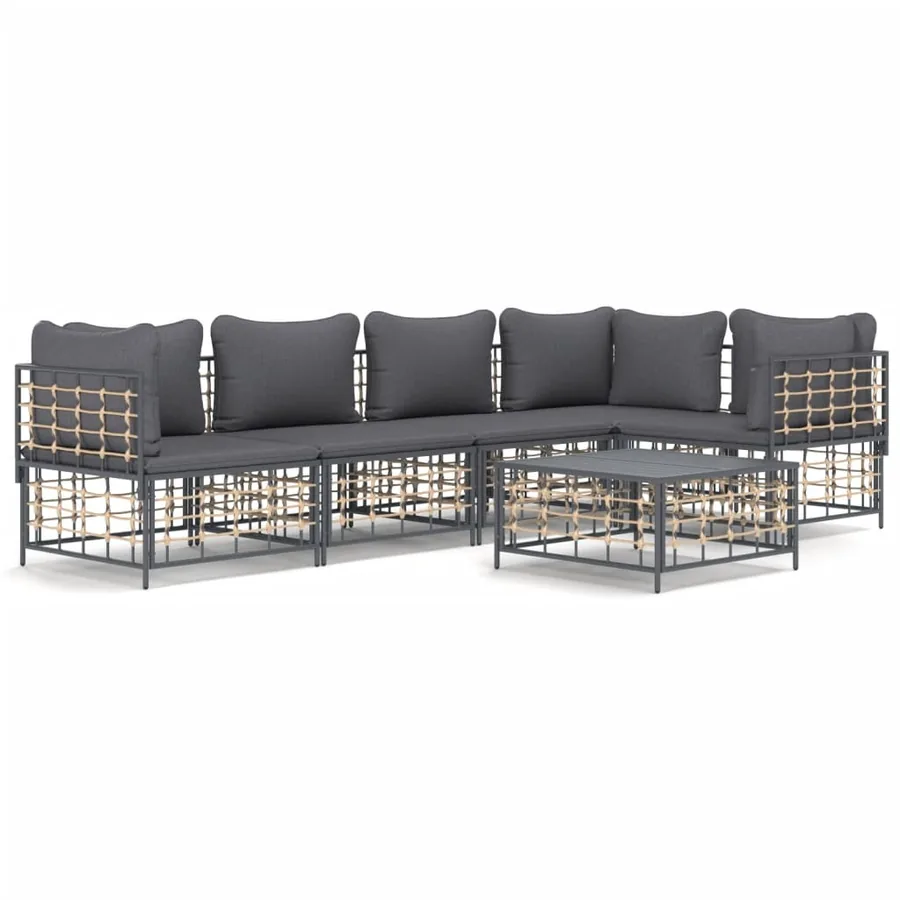 Salon de jardin 6 pcs avec coussins anthracite résine tressée - 2