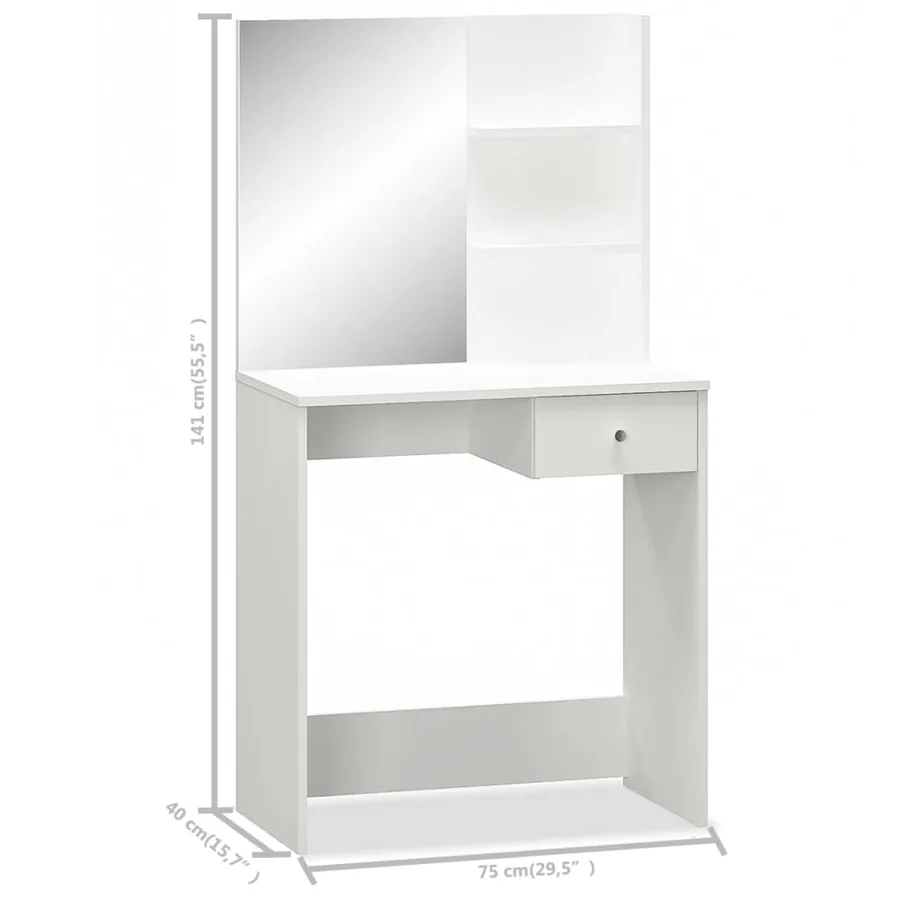 Coiffeuse Bois d’ingénierie 75x40x141 cm Blanc - 5