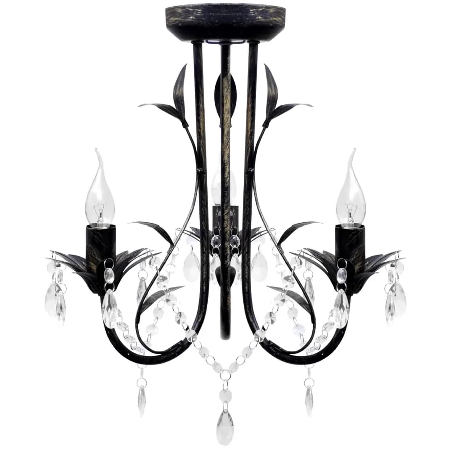 Lustre métal noir style art nouveau + perles crystal 3 x E14 Ampoules