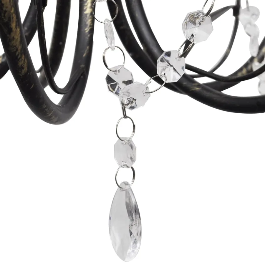 Lustre métal noir style art nouveau + perles crystal 3 x E14 Ampoules - 2