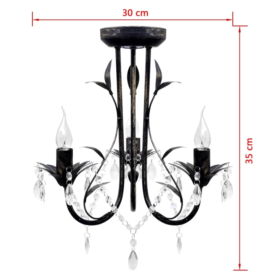 Lustre métal noir style art nouveau + perles crystal 3 x E14 Ampoules - 4