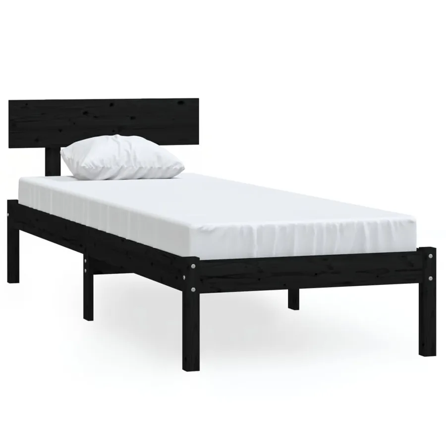 Cadre de lit sans matelas noir bois massif 90x200 cm - 2
