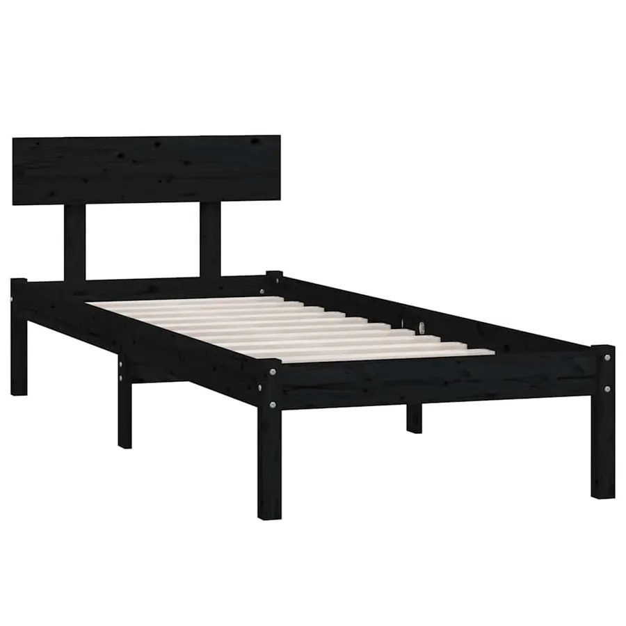 Cadre de lit sans matelas noir bois massif 90x200 cm - 3