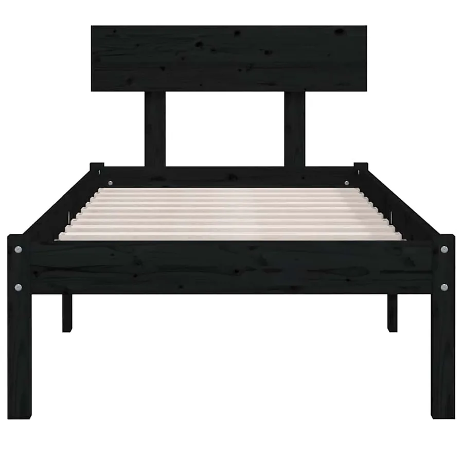 Cadre de lit sans matelas noir bois massif 90x200 cm - 4
