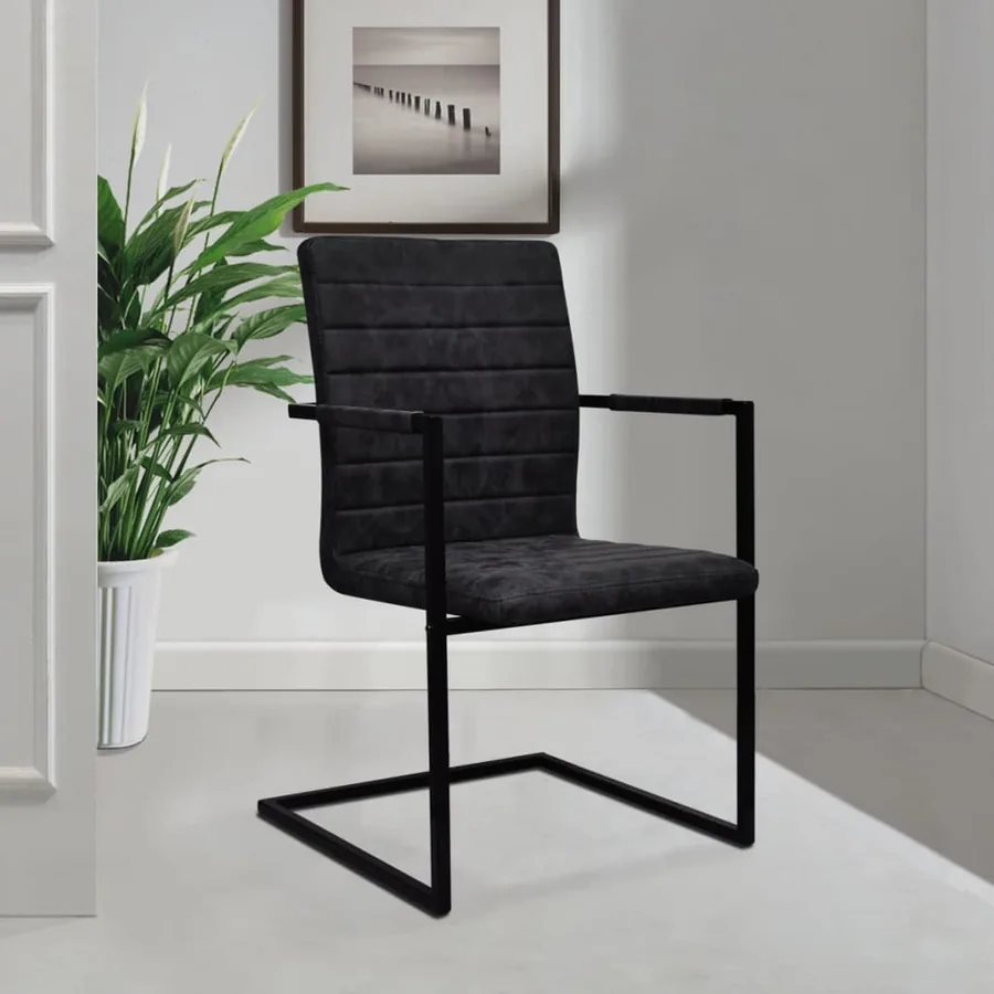 Chaises à manger cantilever lot de 6 noir similicuir - 7