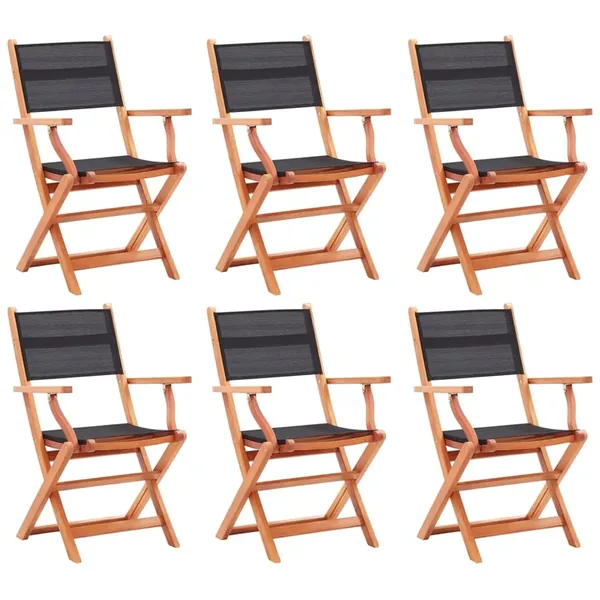 Chaises pliables de jardin lot de 6 noir eucalyptus textilène