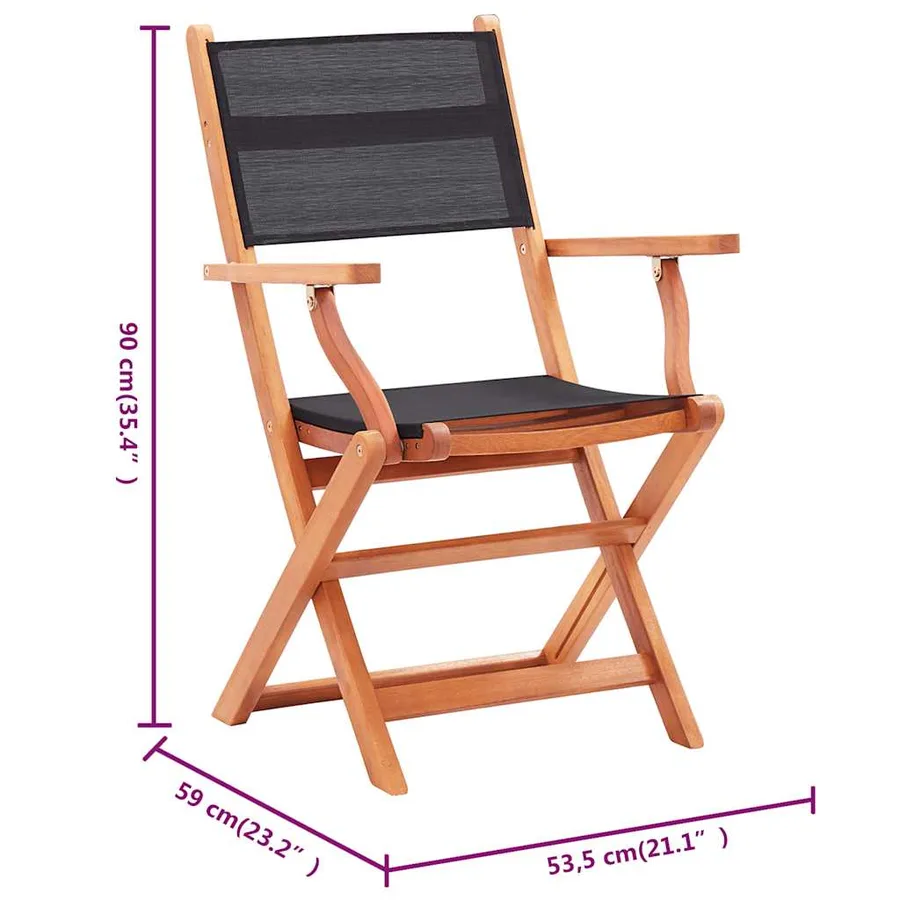 Chaises pliables de jardin lot de 6 noir eucalyptus textilène - 6