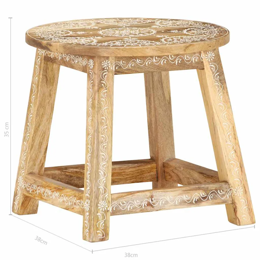 Tabouret peint à la main 38x38x35 cm Bois de manguier solide - 5