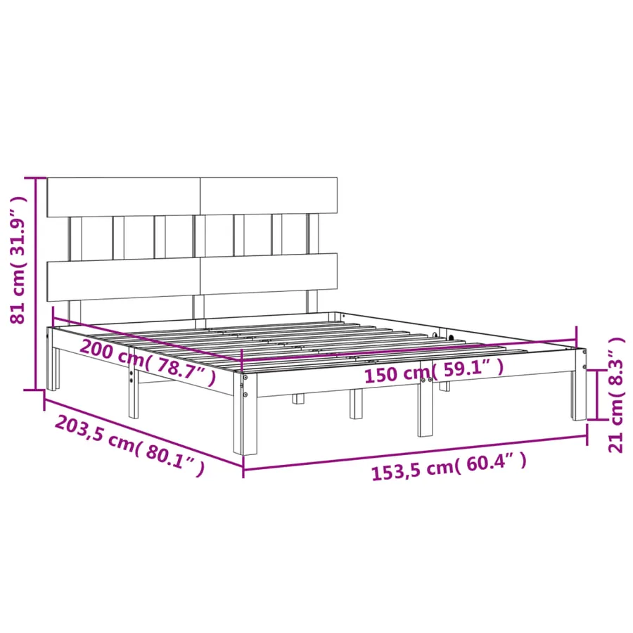 Cadre de lit sans matelas bois de pin massif - 12