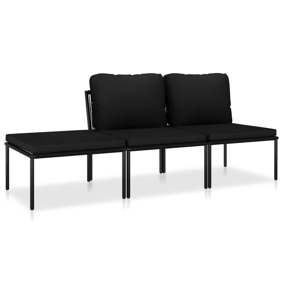 Salon de jardin 3 pcs avec coussins Noir PVC - 2
