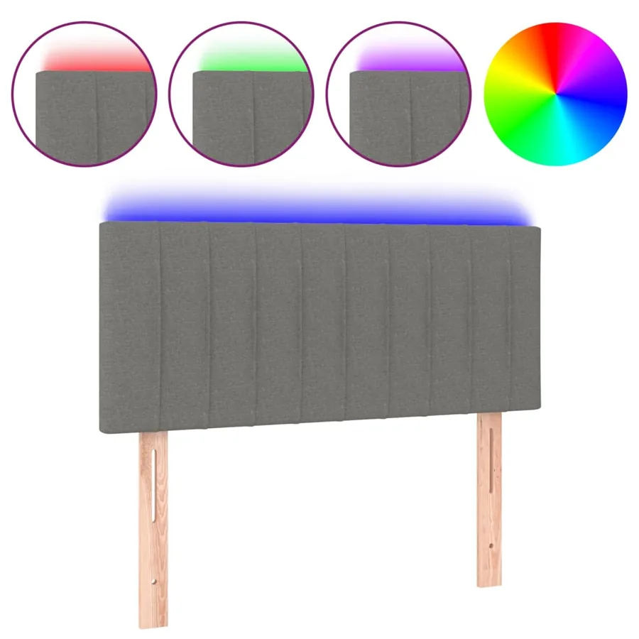 Tête de lit à LED Gris foncé 100x5x78/88 cm Tissu - 2