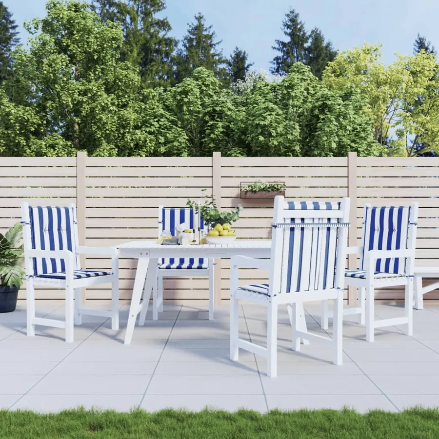 Coussins de chaise à dossier bas lot de 4 rayures bleu et blanc