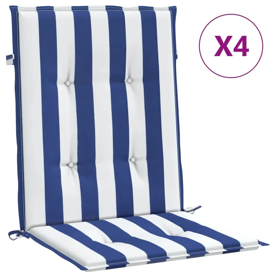 Coussins de chaise à dossier bas lot de 4 rayures bleu et blanc - 2