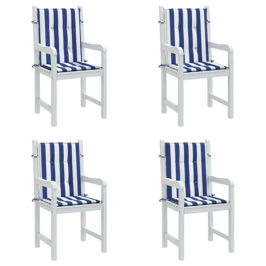 Coussins de chaise à dossier bas lot de 4 rayures bleu et blanc - 4