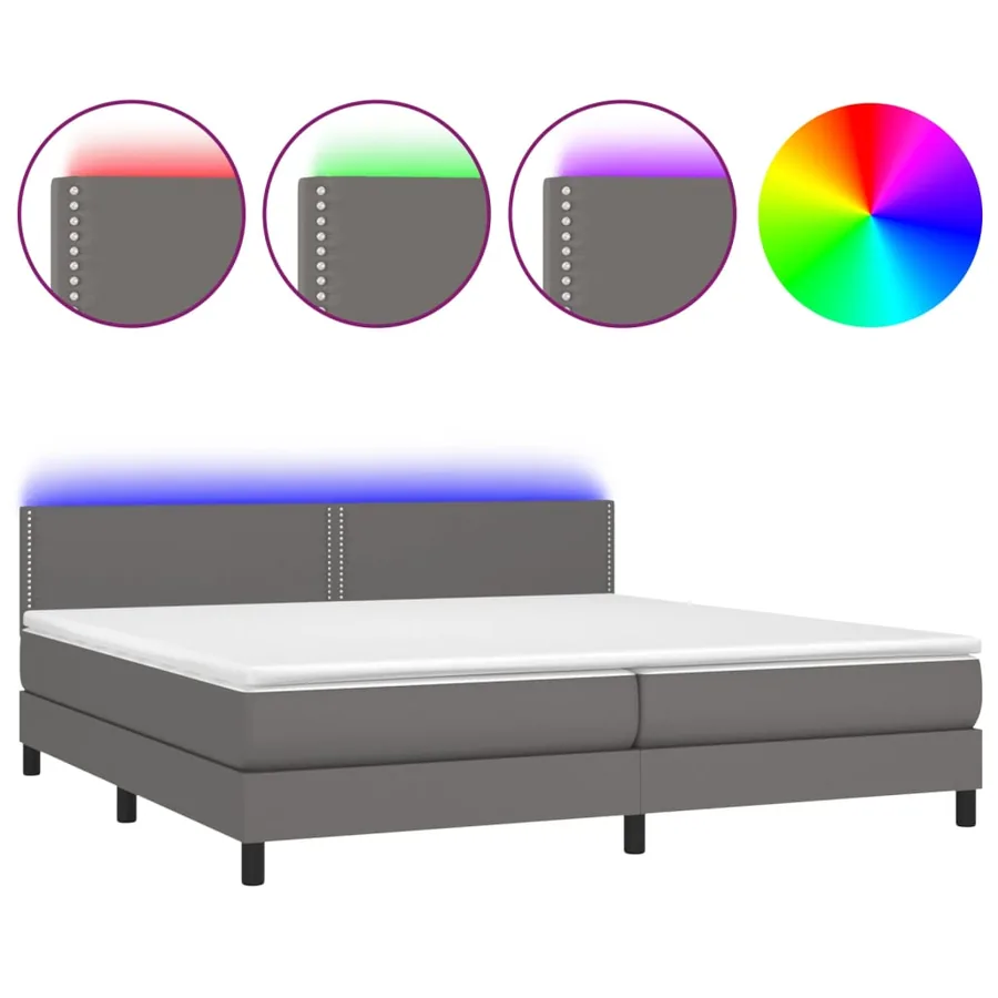 Sommier à lattes de lit avec matelas et LED Gris 200x200 cm - 2