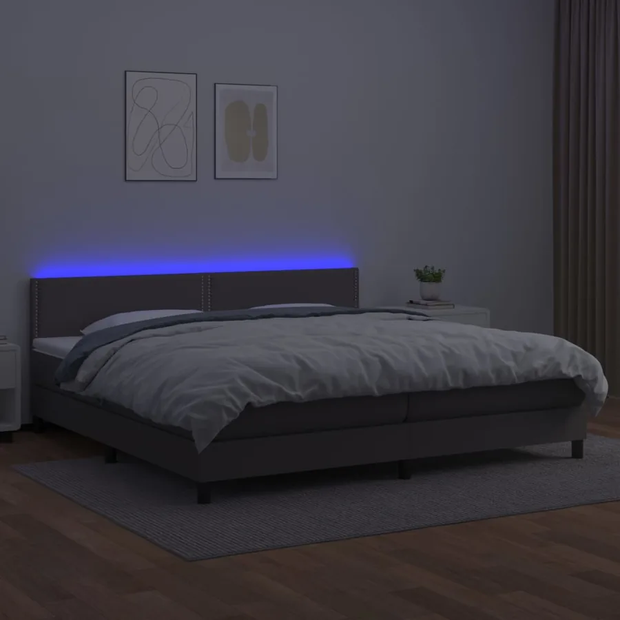 Sommier à lattes de lit avec matelas et LED Gris 200x200 cm - 4