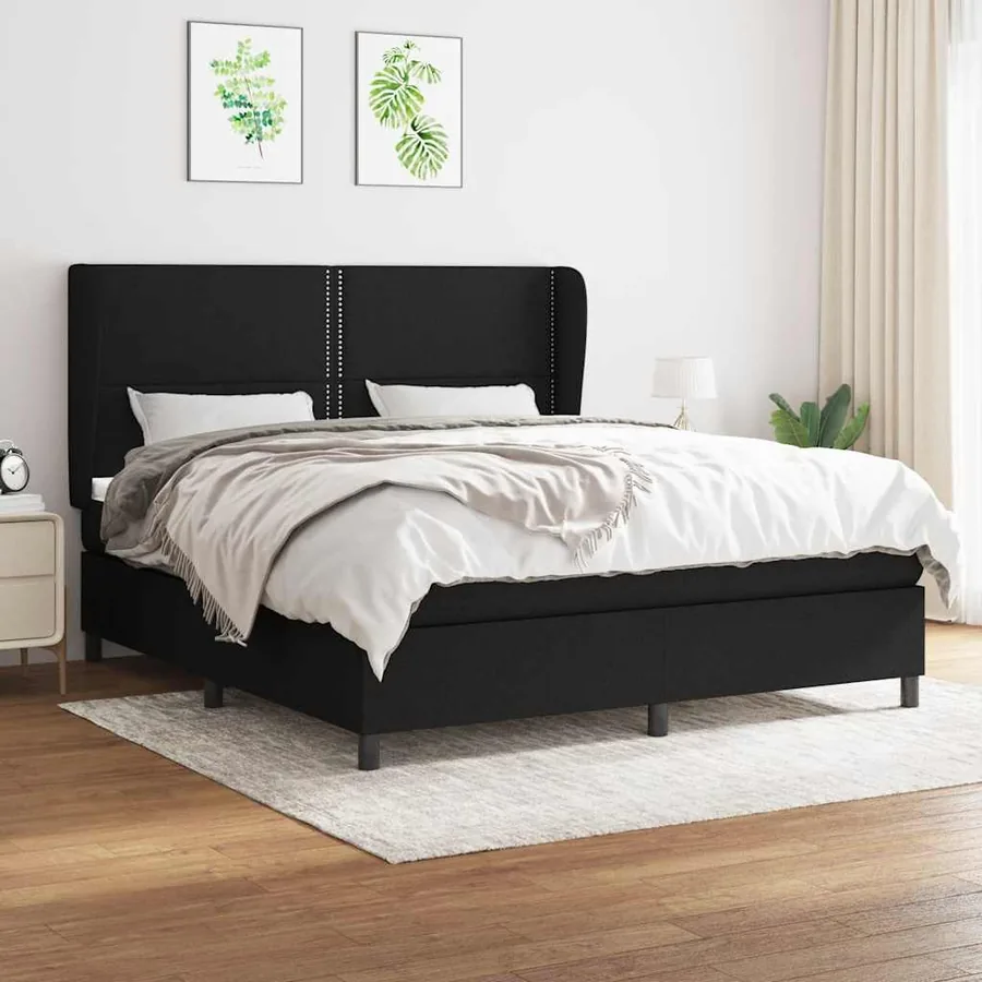 Sommier à lattes de lit avec matelas Noir 160x200 cm Tissu