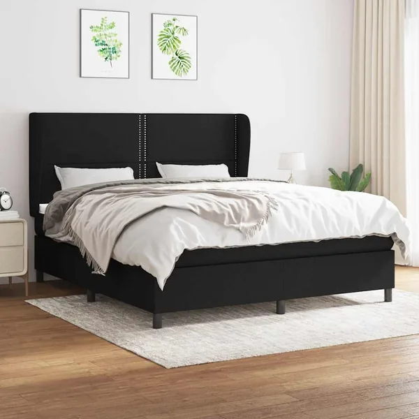 Sommier à lattes de lit avec matelas Noir 160x200 cm Tissu