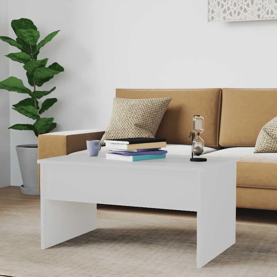 Table basse Blanc 80x50,5x41,5 cm Bois d'ingénierie - 8