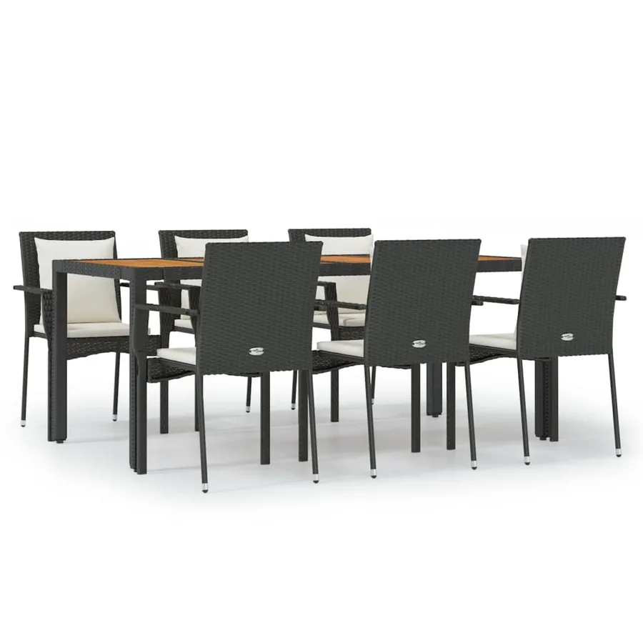 Ensemble à manger de jardin coussins 7pcs Noir Résine tressée - 2