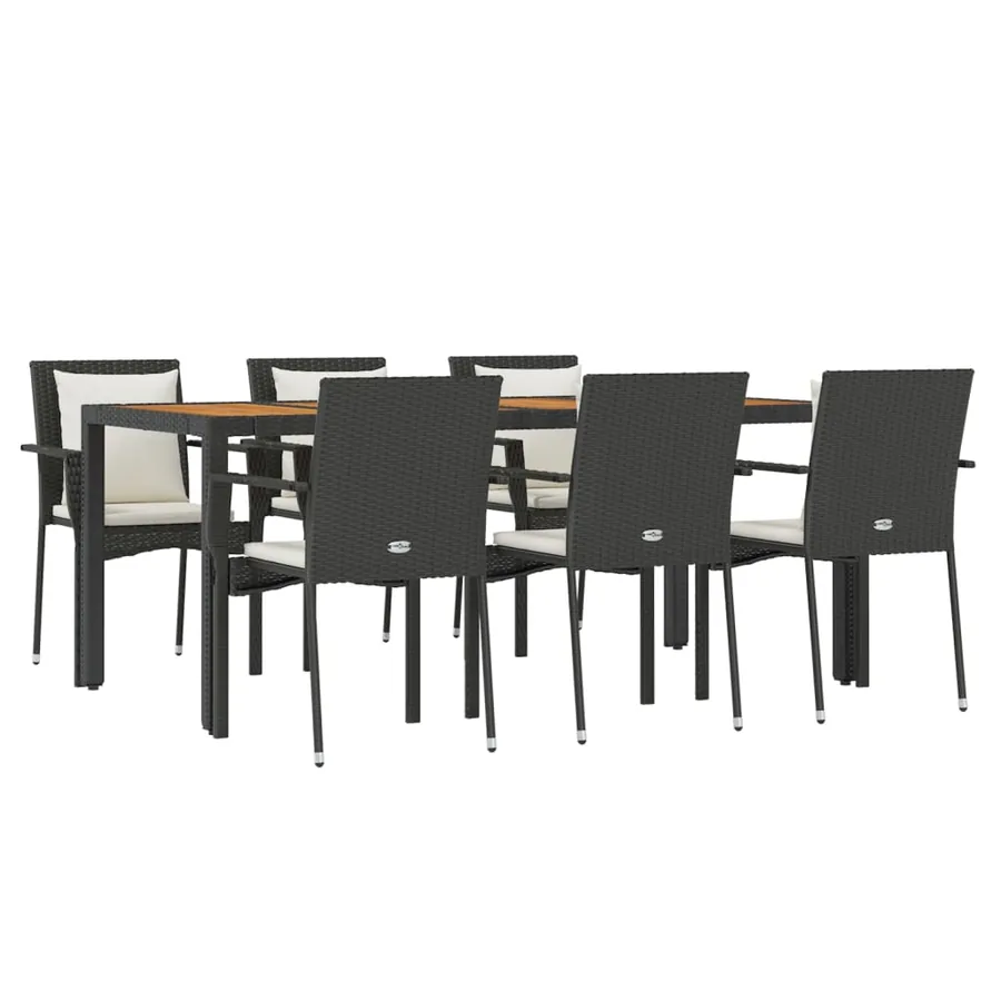 Ensemble à manger de jardin coussins 7pcs Noir Résine tressée - 3