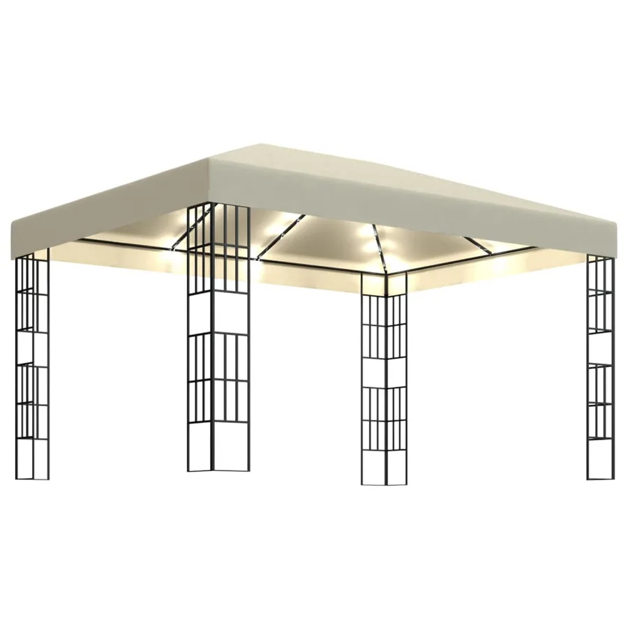 Tonnelle avec guirlande lumineuse à LED 3x4 m Crème - 2