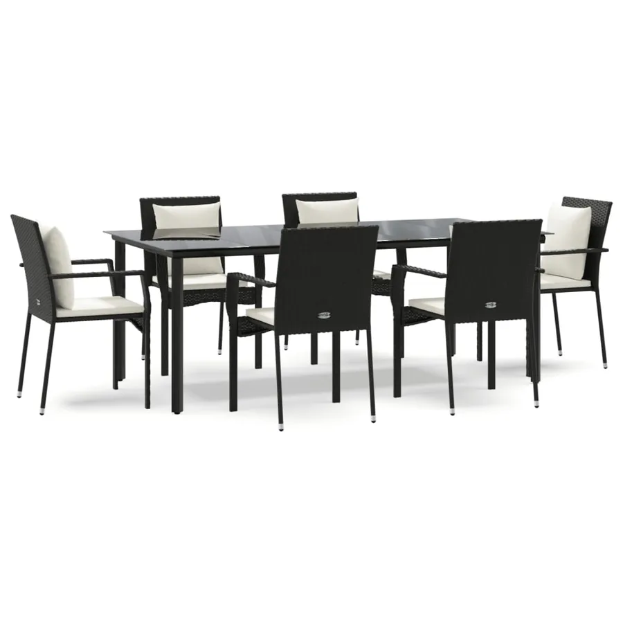 Ensemble à manger de jardin coussins 7pcs Noir Résine tressée - 2