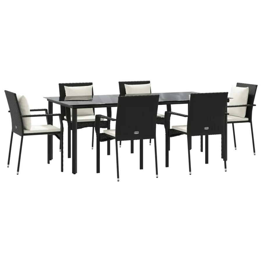 Ensemble à manger de jardin coussins 7pcs Noir Résine tressée - 3