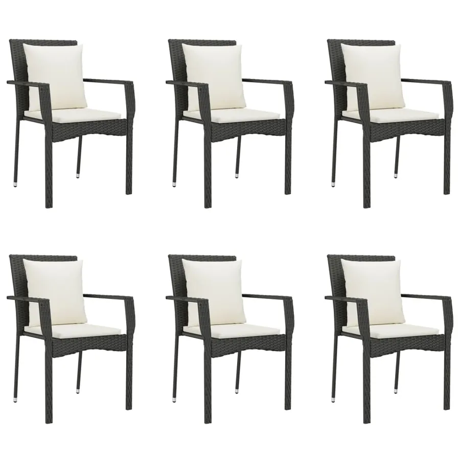 Ensemble à manger de jardin coussins 7pcs Noir Résine tressée - 4