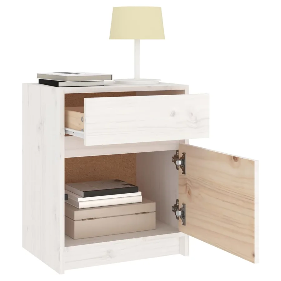 Table de chevet Blanc 40x31x50 cm Bois de pin massif - 5