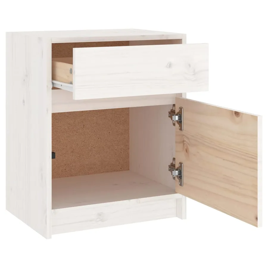 Table de chevet Blanc 40x31x50 cm Bois de pin massif - 6