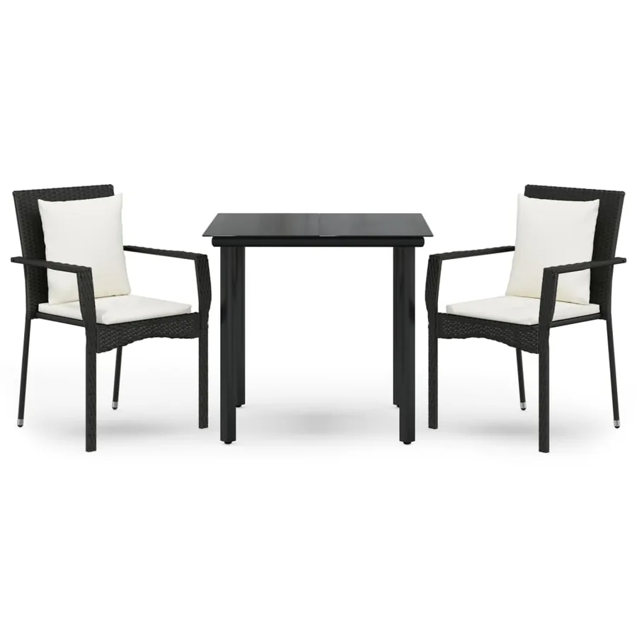 Ensemble à manger de jardin avec coussins 3 pcs Noir - 2