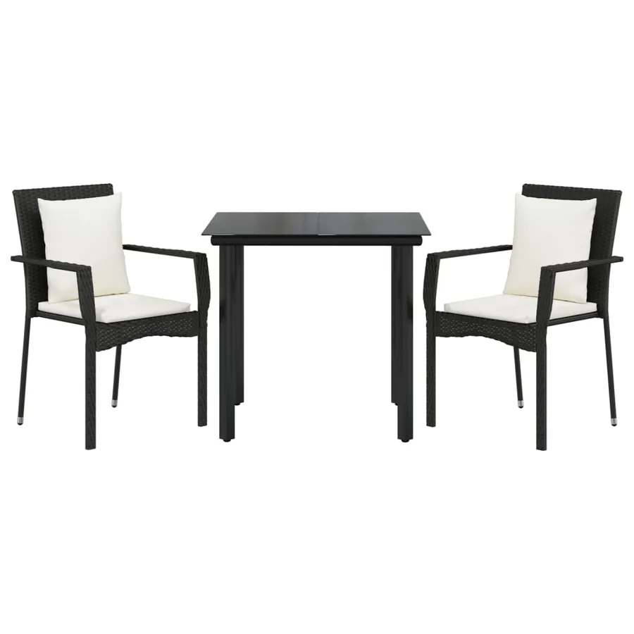 Ensemble à manger de jardin avec coussins 3 pcs Noir - 3
