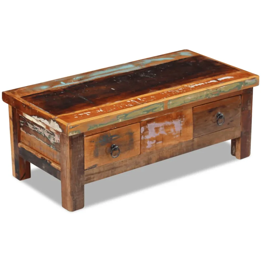 Table basse à tiroirs Bois de récupération 90x45x35 cm - 2