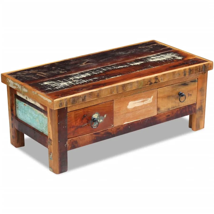 Table basse à tiroirs Bois de récupération 90x45x35 cm - 3