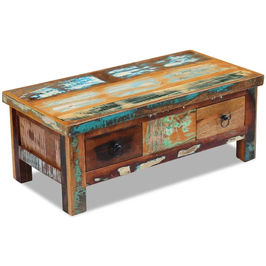 Table basse à tiroirs Bois de récupération 90x45x35 cm - 4
