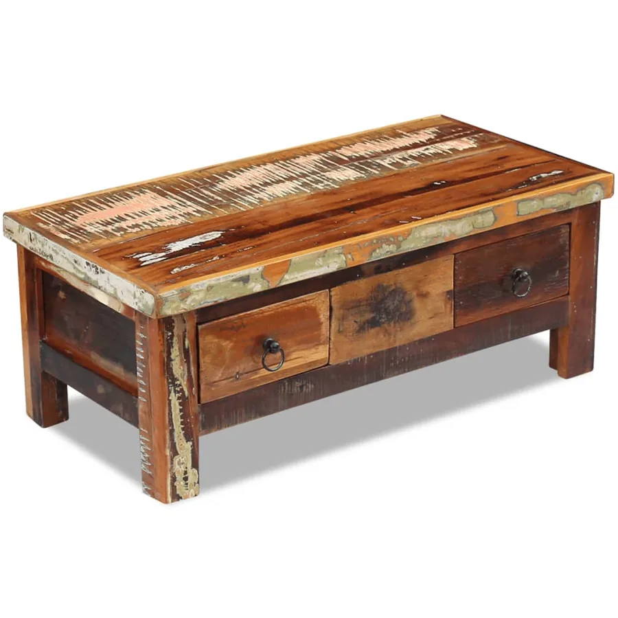 Table basse à tiroirs Bois de récupération 90x45x35 cm - 5