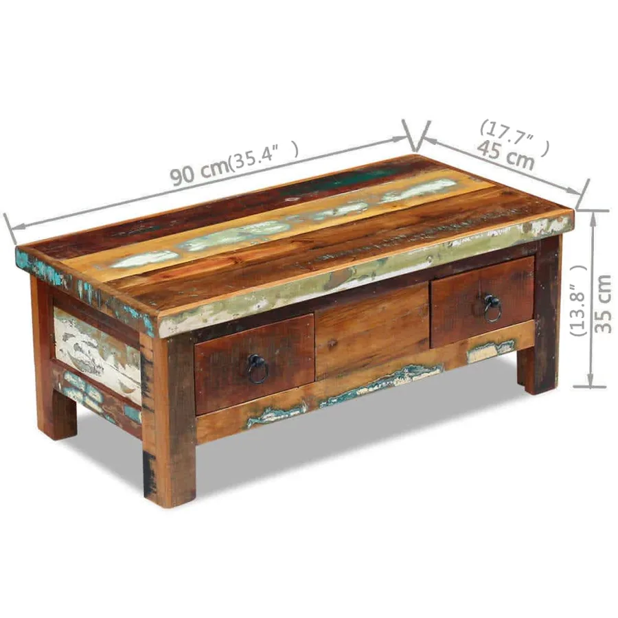 Table basse à tiroirs Bois de récupération 90x45x35 cm - 8