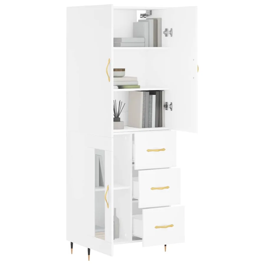 Buffet haut Blanc 69,5x34x180 cm Bois d'ingénierie - 3