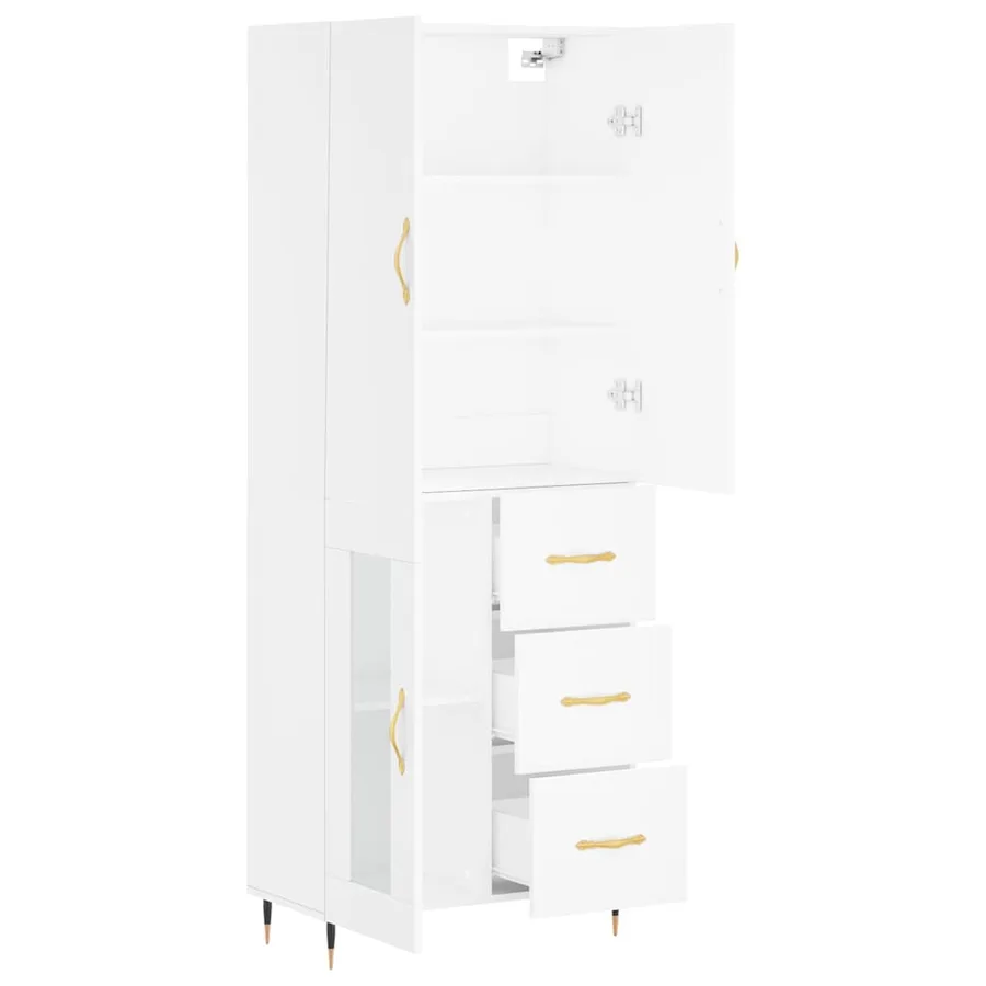 Buffet haut Blanc 69,5x34x180 cm Bois d'ingénierie - 4