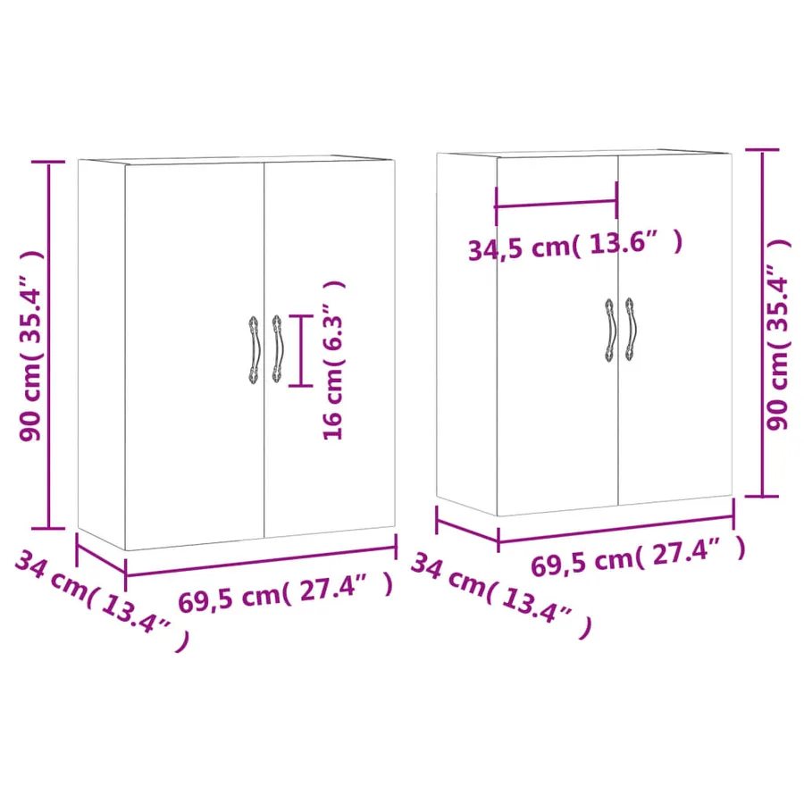 Armoires murales 2 pcs blanc 69,5x34x90 cm - 12