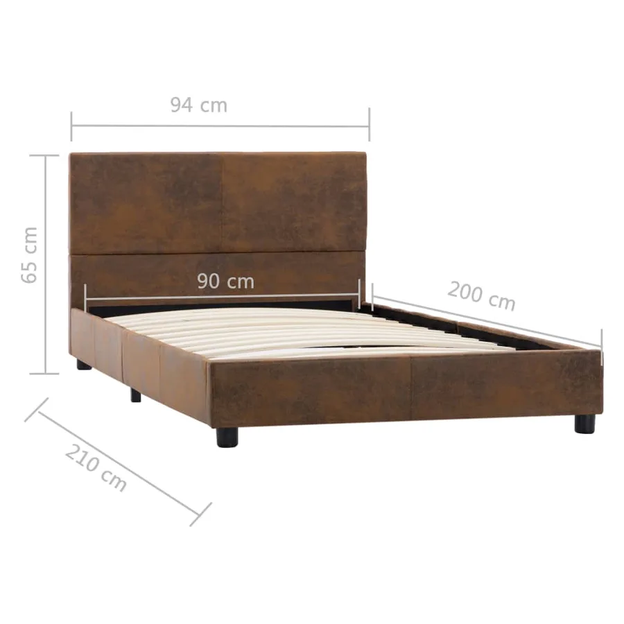 Cadre de lit sans matelas marron similicuir daim 90x200 cm - 7