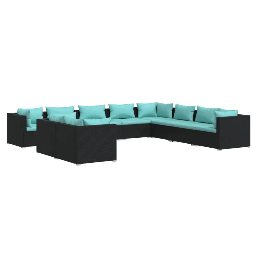 Salon de jardin 10 pcs avec coussins noir résine tressée - 2