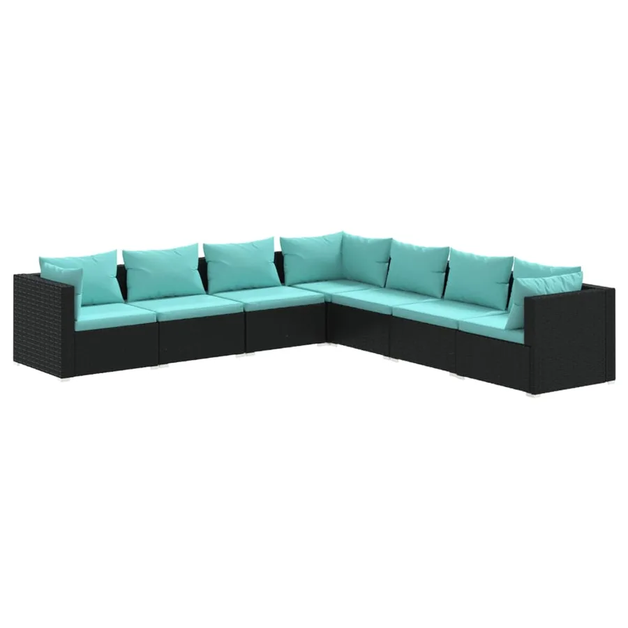 Salon de jardin 7 pcs avec coussins Résine tressée Noir - 2