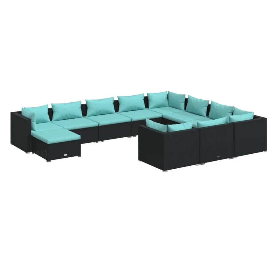 Salon de jardin 11 pcs avec coussins Résine tressée Noir - 2