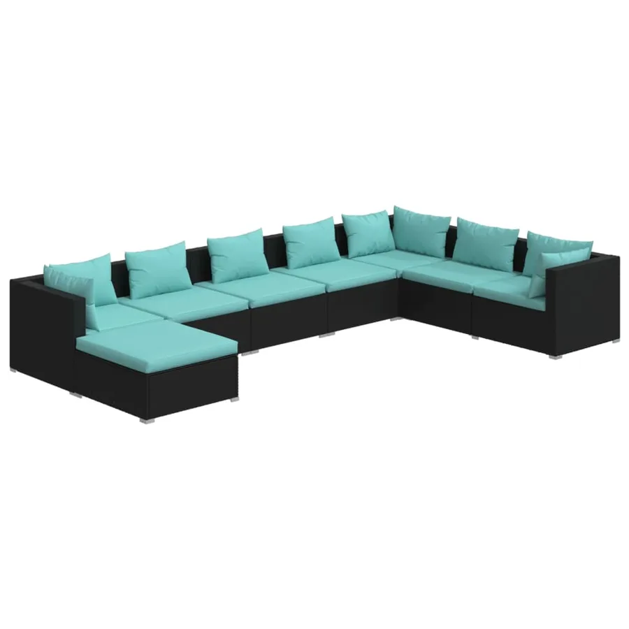 Salon de jardin 8 pcs avec coussins Résine tressée Noir - 2