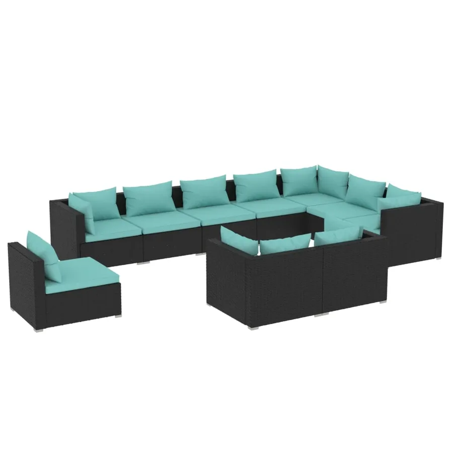 Salon de jardin 10 pcs avec coussins Résine tressée Noir - 2