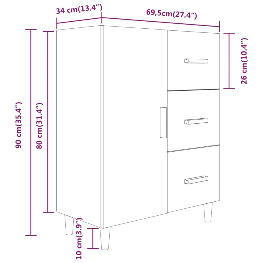 Buffet chêne sonoma 69,5x34x90 cm bois d'ingénierie - 9