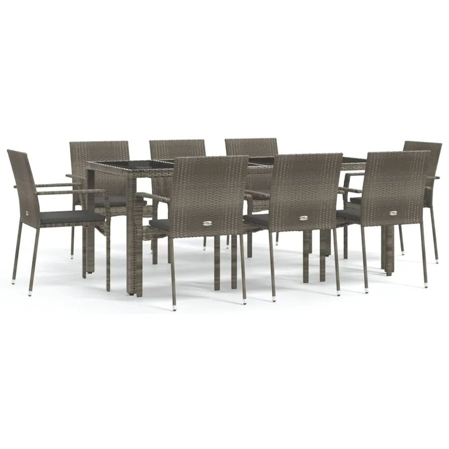 Ensemble à manger de jardin 9 pcs coussins gris résine tressée - 2
