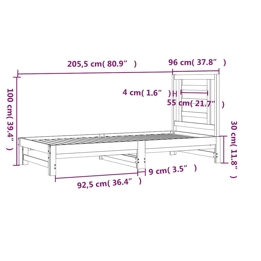 Lit coulissant sans matelas blanc 2x(90x200) cm - 8